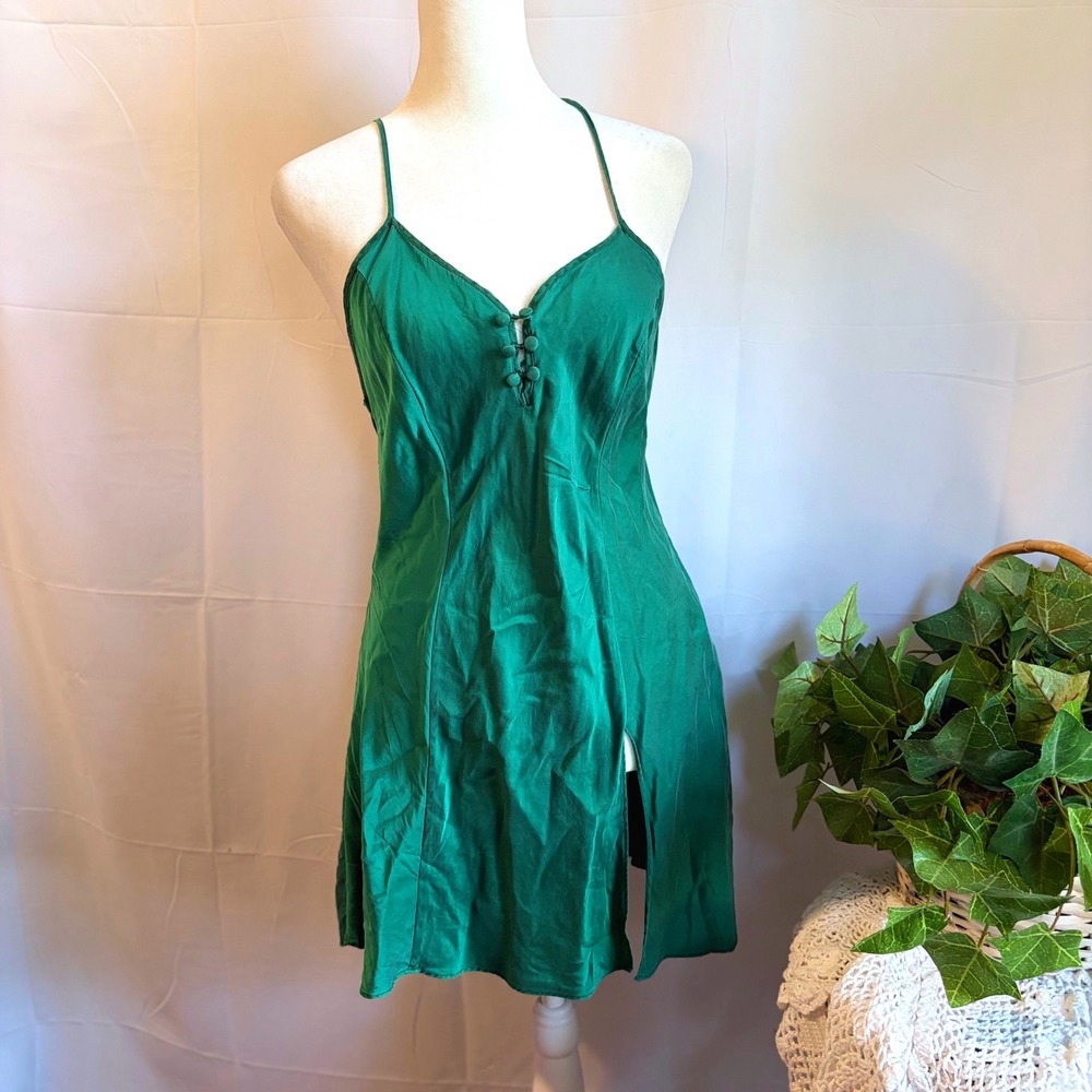 Rare Vintage Victorias Secret 100% Silk Chemise Emerald Green 80s Gold Label S